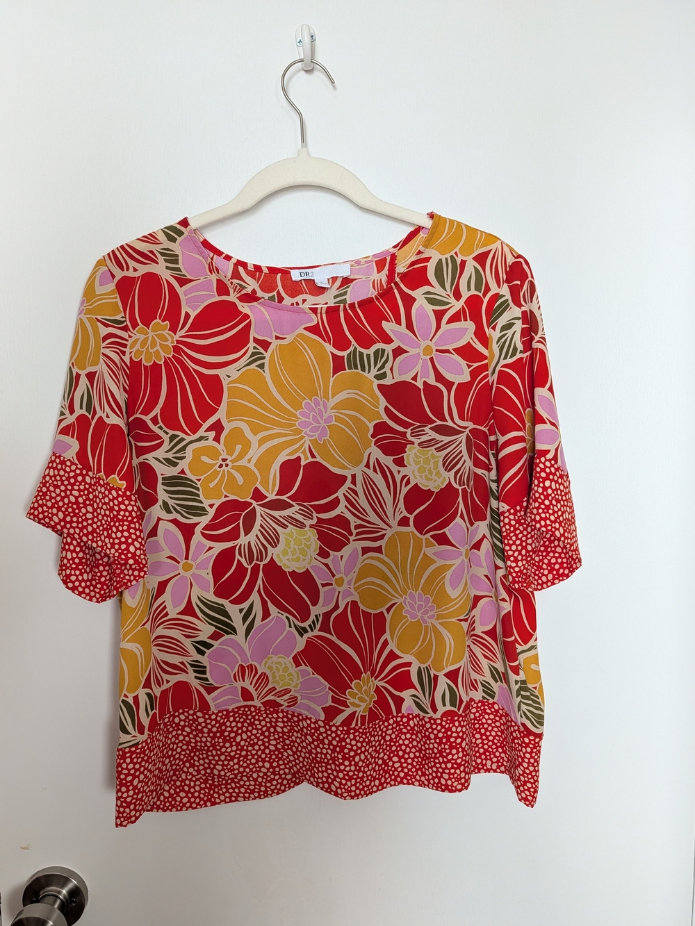 DR2 Bold Floral Scoop-Neck Tunic in Red, Yellow & Pink
